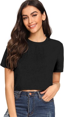 Alekya Solid Women Round Neck Black T-Shirt