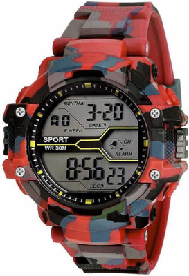 Timor F-TM530 Army Red Color Synthetic Silicone Strap Multi-Function Automatic Waterproof Digital Sports Watch for boys Digital Watch  - For Men