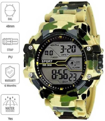Timor F-TM531 Army Yellow Color Synthetic Silicone Strap Multi-Function Automatic Waterproof Digital Sports Watch for boys Digital Watch  - For Men