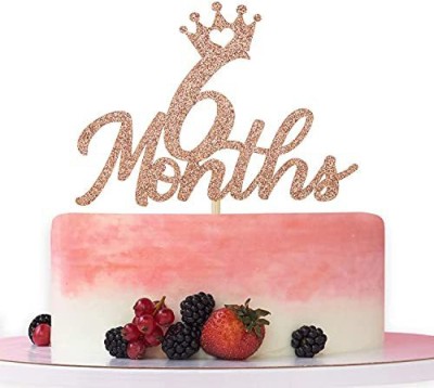 ZYOZI Rose Gold Glitter 6 Months Cake Topper for Baby's Half Year Old Birthday Party, 1/2 Birthday, First Birthday, Baby Shower, Half Year Anniversary Party Decorations (Rose Gold) Edible Cake Topper(ROSE GOLD Pack of 1)