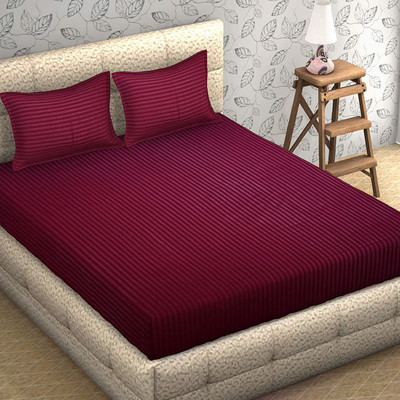 ganpati traders Microfiber Double Flat 150 TC Striped Bedsheet(Pack of 1, Red, Maroon)