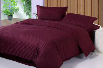 KAPRIDO 140 TC Satin Double Striped Flat Bedsheet(Pack of 1, Maroon)
