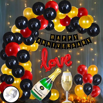 Miss & Chief by Flipkart Printed Happy Anniversary Decoration Kit - 57 Pcs Anniversary Decoration Items Combo - Anniversary Banner + Love Foil Balloon + Metallic Balloon + Cheers & Champagne Foil Balloon + Balloon Arch + Glue Dot + LED Fairy Light Balloon(Multicolor, Pack of 57)