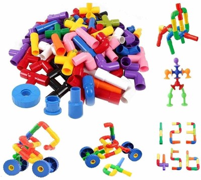 BLACK BIRD Building Block Toy for Kids, Pipe Building Blocks, DIY Creative Educational Toys – Multicolor - 55 Pcs (for Age 3+ Years) - Made in India(Multicolor)