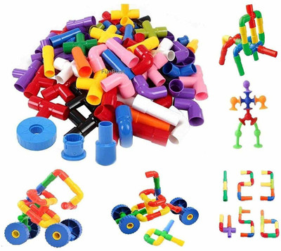 BLACK BIRD Building Block Toy for Kids, Pipe Building Blocks, DIY Creative Educational Toys – Multicolor - 55 Pcs (for Age 3+ Years) - Made in India(Multicolor)