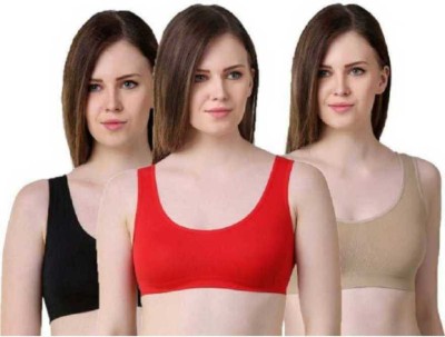ComfyStyle Women Cotton Non Padded Non-Wired Air Sports Bra MultiColor Women Sports Non Padded Bra(Red, Black, Beige)