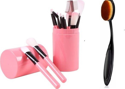 Butees18 Makeup Brush Set with Storage Box (Pack of 12) with oval brush(Pack of 12)