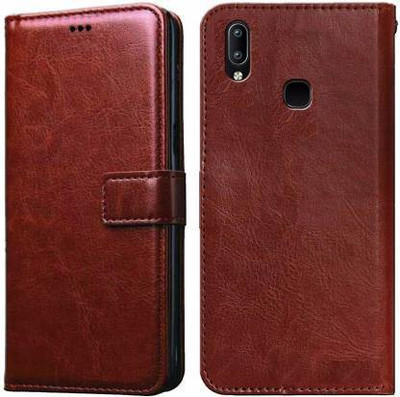 GoPerfect Flip Cover for Vivo Y95 | Flip Cover| Leather Card Slots| Pouch with Viewing Stand(Brown, Grip Case, Pack of: 1)