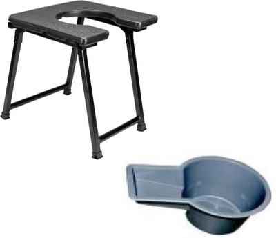 Varietytone Foldable Commode & Showert Stool With Pot (Blue) Commode Chair(Black)