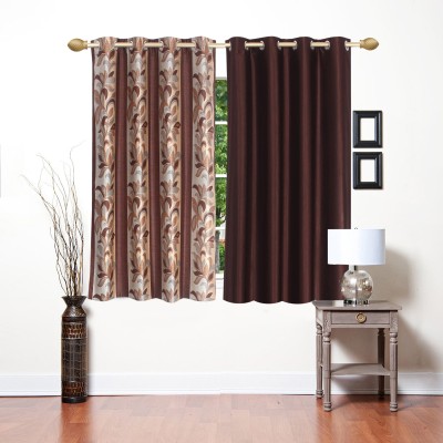 Ruhi Home Furnishing 152 cm (5 ft) Polyester Semi Transparent Window Curtain (Pack Of 2)(Floral, Brown)