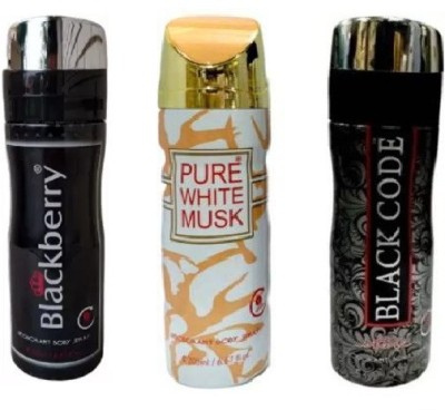 St. Louis BLACKCODE , BLACKBERRY , PURE WHITE MUSK Body Spray  -  For Men & Women(600 ml, Pack of 3)