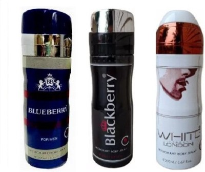 St. Louis BLACKBERRY , BLUEBERRY , WHITE LONDON Body Spray  -  For Men & Women(600 ml, Pack of 3)