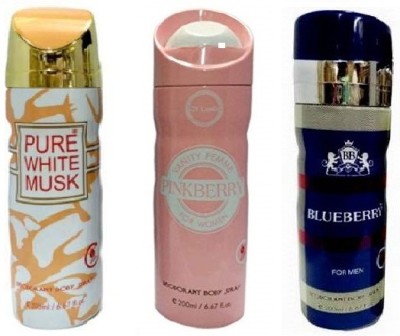 St. Louis BLURBERRY , PINKBERRY , PURE WHITE MUSKK Body Spray  -  For Men & Women(600 ml, Pack of 3)