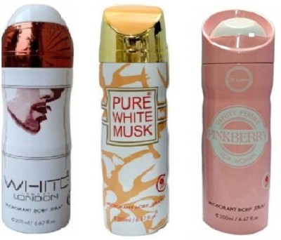 St. Louis PINKBERRY , WHITE LONDON , PURE WHITE MUSK Body Spray  -  For Men & Women(600 ml, Pack of 3)