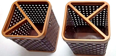 AMANAT 3 Compartments PLASTIC pen stand(Brown)