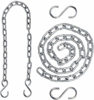 Patiofy 4ft Long Hanging oonjal Chain with 2 S'Hooks for Hammock & Swing Chair/Swing Height Adjusting Accessories,Strong & Durable Accessories Made with Heavy Stainless Steel,Bear Weight upto 150 kgs(Silver) Hook 2(Pack of 1)