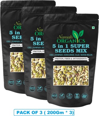 Namah Organics 5in1 Super Seed mix Combo of raw pumpkin,watermelon,flax,chia,sunflower seeds mix(Full of Dietry Fibres,Omega 3, Calcium,Protien Pumpkin Seeds, Brown Flax Seeds, Chia Seeds, Sunflower Seeds(600 g, Pack of 3)