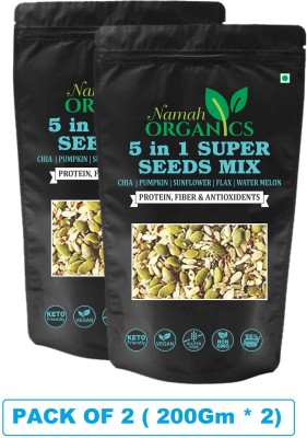 Namah Organics 5in1 Super Seed mix Combo of raw pumpkin,watermelon,flax,chia,sunflower seeds mix(Full of Dietry Fibres,Omega 3, Calcium,Protien Pumpkin Seeds, Brown Flax Seeds, Chia Seeds, Sunflower Seeds(400 g, Pack of 2)
