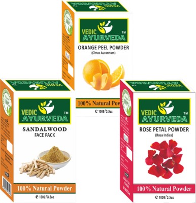 VEDICAYURVEDA Organic Sandalwood Orange Peel Powder and Rose Petal Combo(300 g)