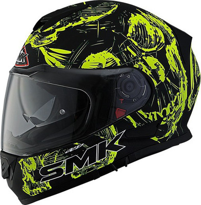 SMK STELLAR SKULL Motorbike Helmet(MATT BLACK, Yellow)