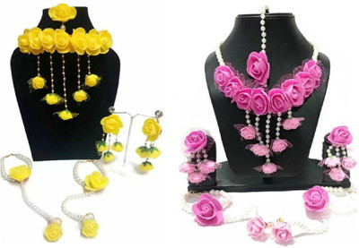Rozec Fabric, Paper Pink, Yellow Jewellery Set(Pack of 2)