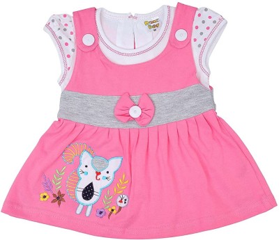 NammaBaby Baby Girls Midi/Knee Length Casual Dress(Pink, Cap Sleeve)