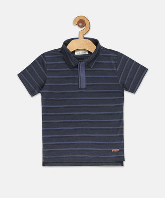 instafab Boys Striped Cotton Blend Regular T Shirt(Grey, Pack of 1)