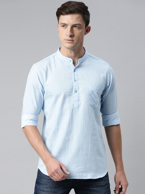 Kryptic Men Solid Straight Kurta(Blue)