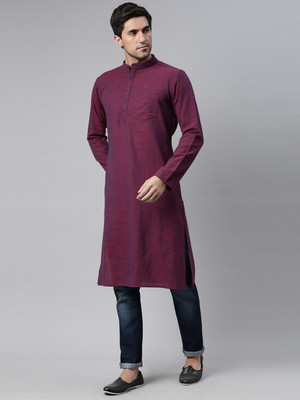 Kryptic Men Solid Straight Kurta(Purple)