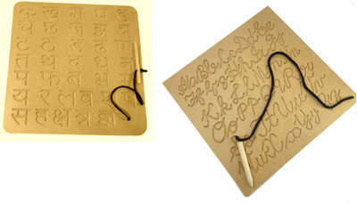 Ashmi Wooden Combo Cursive Upper & Lower English Alphabets And Hindi Varnmala(Vyanjan) Writing Practice Boards-Educational Toys for Kids to Write in Time Bound and Correct Way Learning preschool Toddler Age 2+ and Above Size 12 X 12 Inch(Brown)