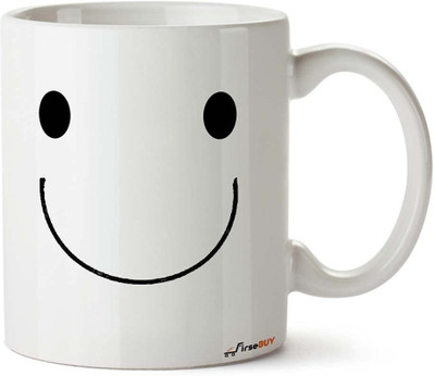FirseBUY Funny Smiling Emoji Cartoon Printed Ceramic Ceramic Coffee Mug(325 ml)