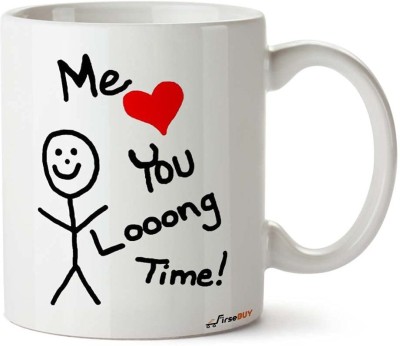 FirseBUY Romantic Coffee for Him or Her, Me Love You Long Much Funny Quotes Printed Ceramic Coffee Mug(325 ml)