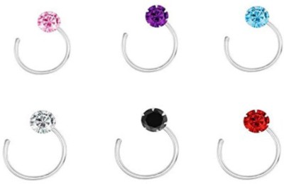 Shree Jewellers Cubic Zirconia Sterling Silver Plated Sterling Silver Nose Stud(Pack of 6)