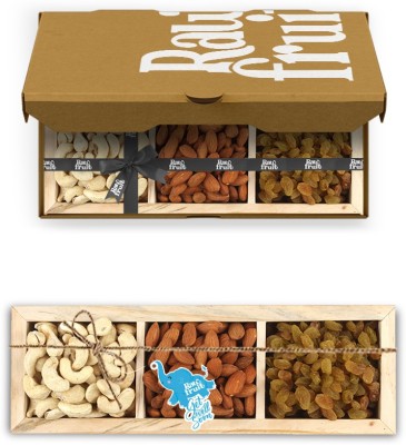 HyperFoods RawFruit Basic-II 3 Dry Fruit Combo Wooden Gift Box | Premium Dried Fruit Berries Combo Gift Pack with Greeting Card | Get Well Soon Gift with Greeting Card(750 g)