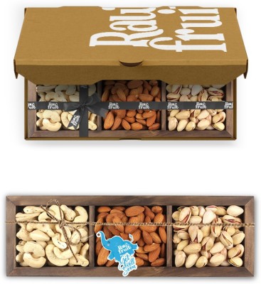 HyperFoods RawFruit Basic-I 3 Dry Fruit Combo Dark Wood Gift Box | Premium Dried Fruit Berries Combo Gift Pack with Greeting Card | Get Well Soon Gift with Greeting Card(750 g)