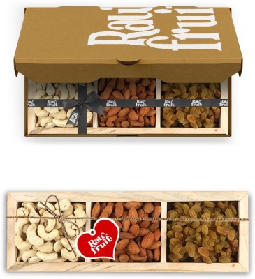 HyperFoods RawFruit Basic-II 3 Dry Fruit Combo Wooden Gift Box | Premium Dried Fruit Berries Combo Gift Pack with Greeting Card | Valentines Day Gift for Boyfriend Girlfriend Wife Husband(750 g)