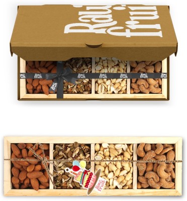 HyperFoods RawFruit Nut Mania 4 Dry Fruit Combo Dark Wood Gift Box | Premium Dried Fruit Berries Combo Gift Pack with Greeting Card | Thank you Gratitude Appreciation Gift for Boss Teacher Mentor Friends(750 g)