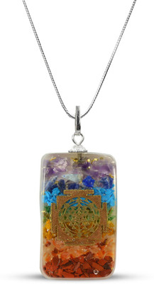 REIKI CRYSTAL PRODUCTS 7 Chakra Orgone Pendant Natural Orgonite Pendant Reiki Healing Stone Pendant With Silver Polish Metal Chain Amethyst, Carnelian, Lapis Lazuli, Citrine, Quartz, Jade, Agate, Quartz Crystal Pendant