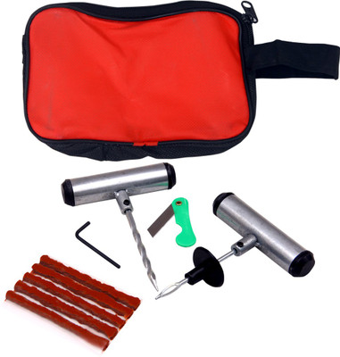TechHark Tubeless Tyre Puncture Kit Motorcycle (Complete Kit with Easy Storage Nylon Bag) Tubeless Tyre Puncture Repair Kit and Emergency Flat Tire Puncher Repair Patch Tool Kit for Car Bike SUV Tubeless Tyre Puncture Repair Kit