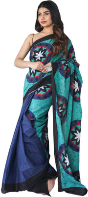 SHIVANYA HANDICRAFTS Printed Daily Wear Pure Cotton Saree(Blue)