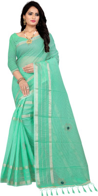 MINE CHOICE Striped Kota Doria Cotton Blend Saree(Light Green)