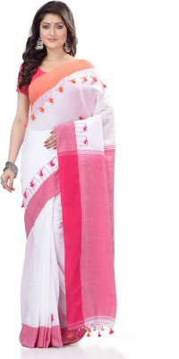 Desh Bidesh Self Design Daily Wear Handloom Pure Cotton Saree(White)