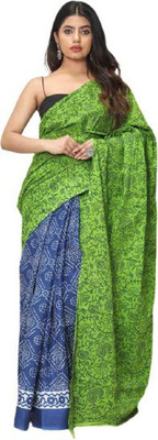 Pinkcity Trade World Printed, Color Block, Blocked Printed Daily Wear Pure Cotton Saree(Blue)