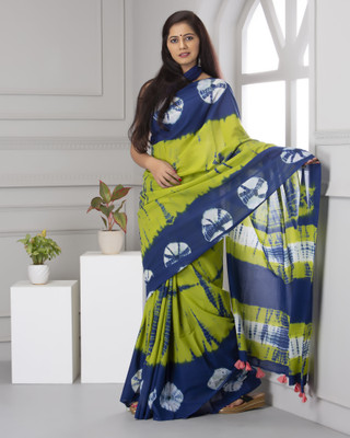 Pinkcity Trade World Printed, Color Block, Blocked Printed Daily Wear Pure Cotton Saree(Green)
