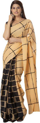 Pinkcity Trade World Printed, Blocked Printed, Checkered Daily Wear Pure Cotton Saree(Black, Beige)