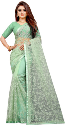 Barkiya Creation Embroidered Bollywood Net Saree(Light Green)