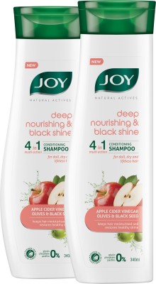 Joy Natural Actives Deep Nourishing & Black Shine 4 in 1 Multi Action Conditioning Shampoo for Dull Hair | With Apple Cider Vinegar, Amla, Back Seed & Olive Oil | Hair Conditioning Shampoo ( Pack of 2 X 340ml )(680 ml)