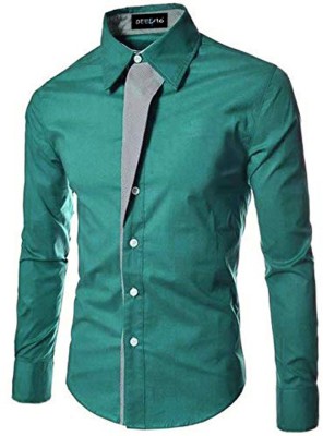 DEELMO Men Solid Casual Green Shirt