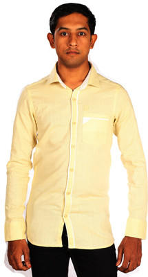 Aceline Men Solid Casual Yellow Shirt
