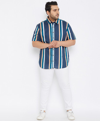 Instafab Plus Men Striped Casual Blue Shirt